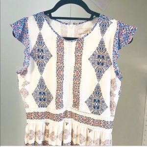 Loft Floral Midi Dress With Lace Details